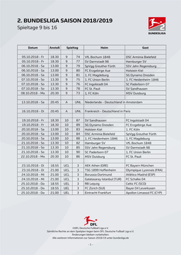 Ansetzungen 2. Bundesliga | Saison 2018/2019