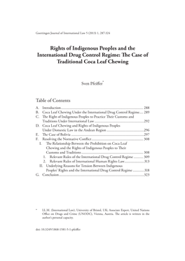 Rights of Indigenous Peoples and the International Drug Control Regime: the Case of Traditional Coca Leaf Chewing