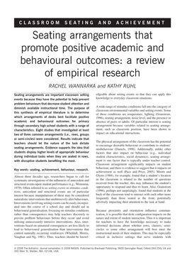 Seating Arrangements That Promote Positive Academic and Behavioural Outcomes: a Review of Empirical Research