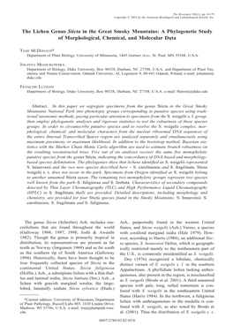 The Lichen Genus Sticta in the Great Smoky Mountains: a Phylogenetic Study of Morphological, Chemical, and Molecular Data