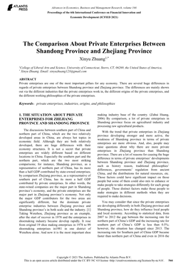 The Comparison About Private Enterprises Between Shandong Province and Zhejiang Province Xinyu Zhuang1,*