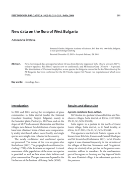 New Data on the Flora of West Bulgaria