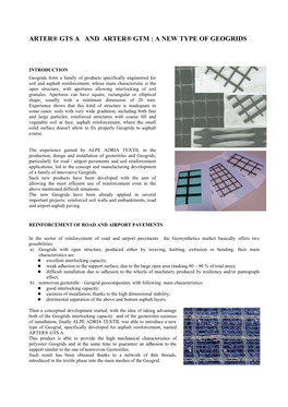 Arter® Gts a and Arter® Gtm : a New Type of Geogrids