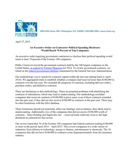 April 27, 2015 an Executive Order on Contractor Political Spending