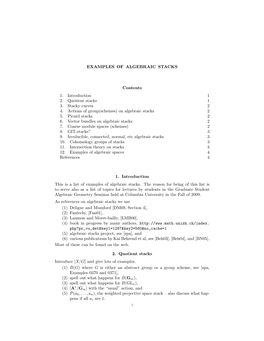 EXAMPLES of ALGEBRAIC STACKS Contents 1. Introduction 1 2