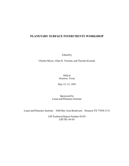 Planetary Surface Instrument Workshop Report (1995)