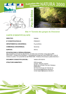 Site &gt;&gt; Tunnels Des Gorges Du Chavanon CARTE D'identité DU