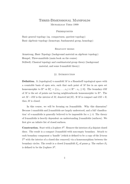 Three-Dimensional Manifolds Michaelmas Term 1999