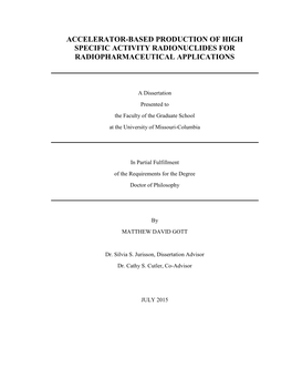 Accelerator-Based Production of High Specific Activity Radionuclides for Radiopharmaceutical Applications