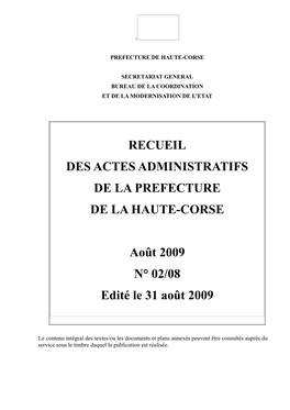 Recueil Des Actes Administratifs De La Prefecture De La Haute-Corse