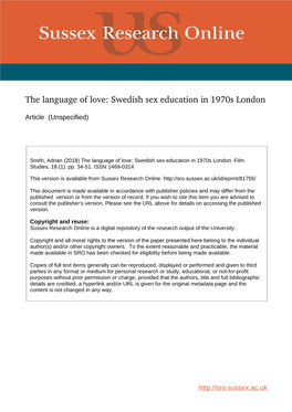 Swedish Sex Education in 1970S London