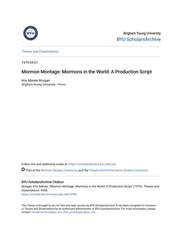 Mormon Montage: Mormons in the World: a Production Script