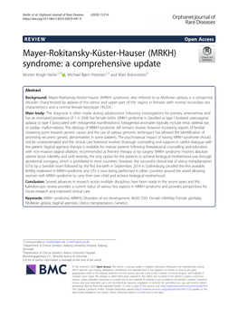 Mayer-Rokitansky-Küster-Hauser (MRKH) Syndrome: a Comprehensive Update Morten Krogh Herlin1,2* , Michael Bjørn Petersen1,3 and Mats Brännström4