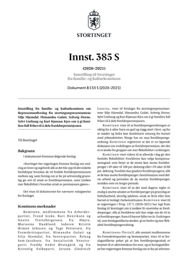 Innst. 385 S (2020–2021) Innstilling Til Stortinget Fra Familie- Og Kulturkomiteen