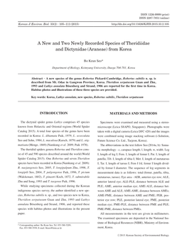 A New and Two Newly Recorded Species of Theridiidae and Dictynidae (Araneae) from Korea