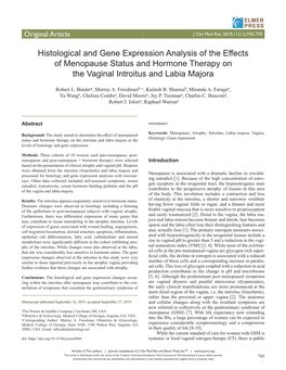 Histological and Gene Expression Analysis of the Effects of Menopause Status and Hormone Therapy on the Vaginal Introitus and Labia Majora