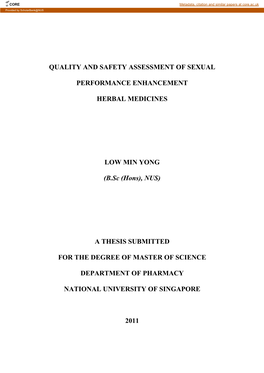 Quality and Safety Assessment of Sexual