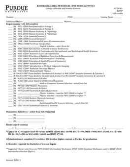 RADIOLOGICAL HEALTH SCIENCES / PRE-MEDICAL PHYSICS College of Health and Human Sciences HLTH-BS RHMP 120 Credits