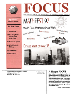 MATHFEST 97 in This Issue World Class Mathematics at Work! Contributed P