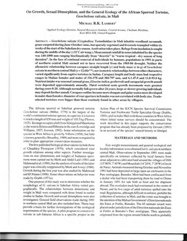 On Growth, Sexual Dimorphism, and the General Ecology of the African Spurred Tortoise, Geochelone Sulcata, in Mali Mrcnlnr, R.K