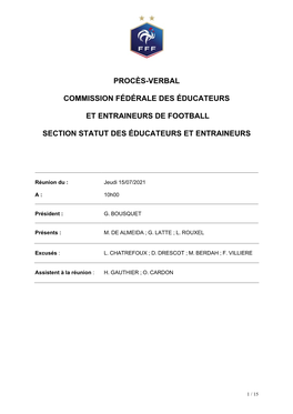 Procès-Verbal Commission Fédérale Des Éducateurs Et Entraineurs