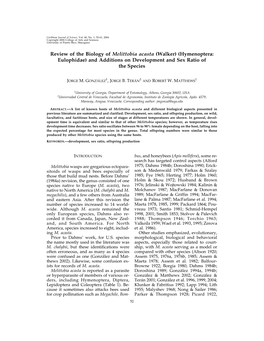 Review of the Biology of Melittobia Acasta (Walker) (Hymenoptera: Eulophidae) and Additions on Development and Sex Ratio of the Species