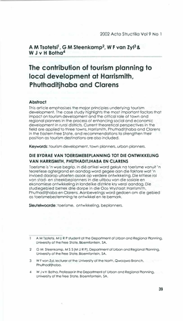 The Contribution of Tourism Planning to Local Development at Harrismith, Phuthaditjhaba and Clarens