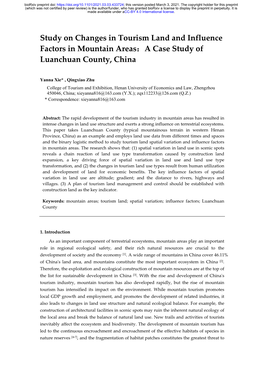 Study on Changes in Tourism Land and Influence Factors in Mountain Areas：A Case Study of Luanchuan County, China