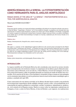 Minería Romana En La Serena. La Fotointerpretación Como Herramienta Para El Análisis Morfológico