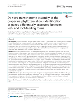 De Novo Transcriptome Assembly of the Grapevine Phylloxera Allows