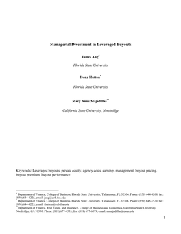 Managerial Divestment in Leveraged Buyouts