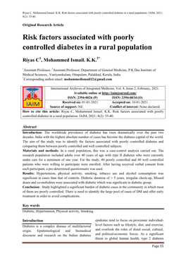 Risk Factors Associated with Poorly Controlled Diabetes in a Rural Population