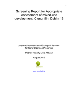Screening Report for Appropriate Assessment of Mixed-Use Development, Clongriffin, Dublin 13