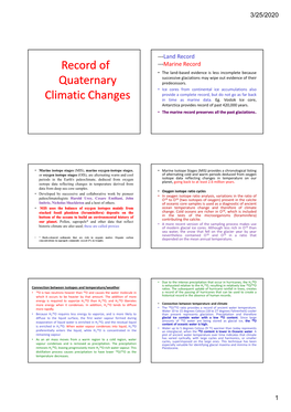 Record of Quaternary Climatic Changes