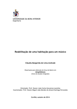 Reabilitação De Uma Habitação Para Um Músico