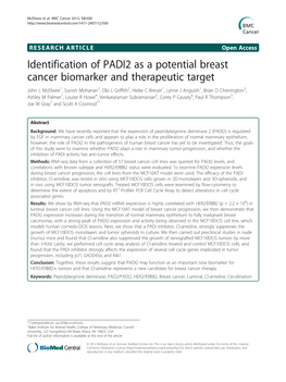 Identification of PADI2 As a Potential Breast Cancer Biomarker And