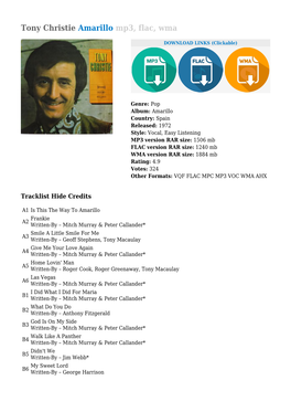 Tony Christie Amarillo Mp3, Flac, Wma