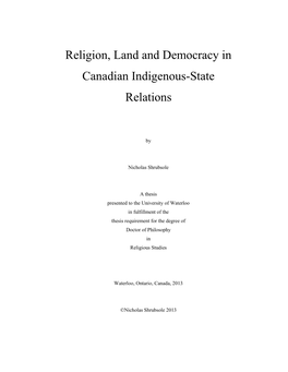 Religion, Land and Democracy in Canadian Indigenous-State Relations