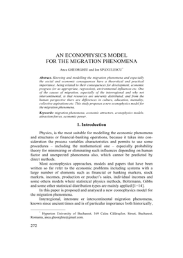 An Econophysics Model for the Migration Phenomena