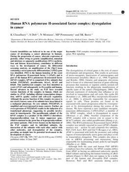 Human RNA Polymerase II-Associated Factor Complex: Dysregulation in Cancer