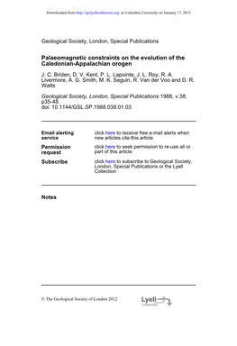 Caledonian-Appalachian Orogen Palaeomagnetic Constraints on The