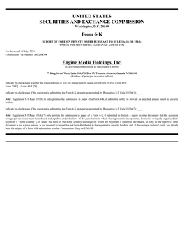 UNITED STATES SECURITIES and EXCHANGE COMMISSION Form 6
