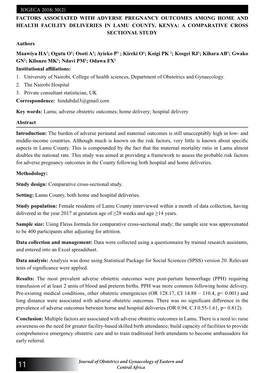 Factors Associated with Adverse Pregnancy Outcomes Among Home and Health Facility Deliveries in Lamu County, Kenya: a Comparative Cross Sectional Study