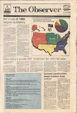 10 ND Class of 1995 Largest in History Saint Mary's Enrolls 391 Freshmen