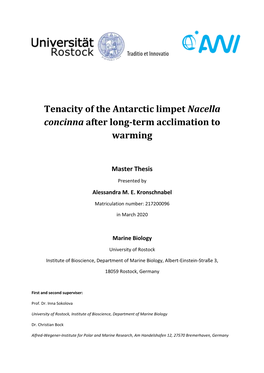 Tenacity of the Antarctic Limpet Nacella Concinna After Long-Term Acclimation to Warming