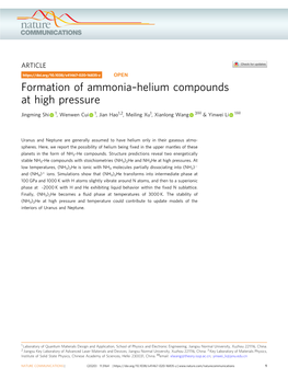 Helium Compounds at High Pressure ✉ ✉ Jingming Shi 1, Wenwen Cui 1, Jian Hao1,2, Meiling Xu1, Xianlong Wang 3 & Yinwei Li 1