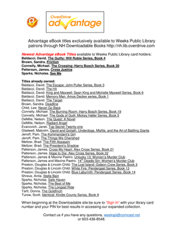 Advantage Ebook Titles Exclusively Available to Weeks Public Library Patrons Through NH Downloadable Books