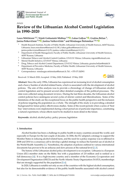 Review of the Lithuanian Alcohol Control Legislation in 1990–2020