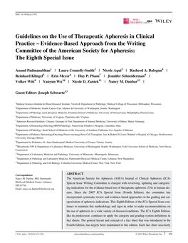 Guidelines on the Use of Therapeutic Apheresis In