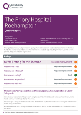 The Priory Hospital Roehampton Quality Report